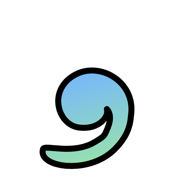 a large comma outlined in black. The inside of the comma grades from blue to green.